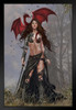 Furion Red Dragon Warrior by Nene Thomas Fantasy Poster Female Soldier Sword Goth Protector Black Wood Framed Art Poster 14x20