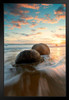 Waves Crashing On Moeraki Boulders In New Zealand Photo Art Print Black Wood Framed Poster 14x20