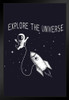 Explore The universe Little Astronaut Travels In Outer Space Art Print Black Wood Framed Poster 14x20