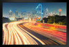 Dallas Texas Downtown Skyline Illuminated Behind Freeway At Night Photo Art Print Black Wood Framed Poster 20x14