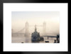 Tower Bridge London England Shrouded in Fog Photo Matted Framed Art Print Wall Decor 26x20 inch