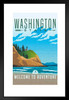 Washington State Welcome To Adventure Retro Travel Art Matted Framed Art Print Wall Decor 20x26 inch