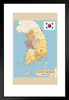 South Korea Vintage Political Map Poster Republic of Korea Provinces with Flag With North Korea Yellow Sea Of Japan Geography Map Matted Framed Art Wall Decor 20x26