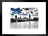 London England Thames River Big Ben House of Parliament Sketch Matted Framed Art Print Wall Decor 26x20 inch