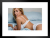 Sexy Young Blonde Woman Laying in Bed White Lingerie Photo Matted Framed Art Print Wall Decor 26x20 inch