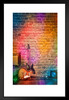 Colorful Spotlights on Brick Wall Music Stage with Instruments Photo Art Print Matted Framed Wall Art 20x26 inch
