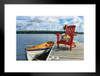 Dog Relaxing in Adirondack Chair on Wooden Dock by Lake Photo Art Print Matted Framed Wall Art 26x20 inch