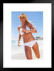 Beautiful Woman in Bikini Running on Beach Photo Matted Framed Art Print Wall Decor 20x26 inch