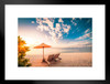 Beach Chairs Umbrella on Beautiful Maldives Beach Photo Matted Framed Art Print Wall Decor 26x20 inch