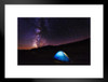 Blue Tent in the Mountains at Night Under Stars Photo Matted Framed Art Print Wall Decor 26x20 inch