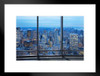 New York City Skyline Through Window at Dusk Photo Matted Framed Art Print Wall Decor 20x26 inch