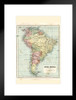 South America 19th Century Antique Style Map Travel World Map with Cities in Detail Map Posters for Wall Map Art Wall Decor Geographical Illustration Travel Matted Framed Art Wall Decor 20x26