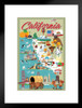 California Retro Cartoon Style Map Matted Framed Art Print Wall Decor 20x26 inch