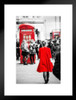 Woman In Red Coat Selected Color London Streets Photo Matted Framed Art Print Wall Decor 20x26 inch