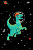 Dinosaur Poster Teal and Orange Dino in Space Kids Toddler Child Children Funny Cartoon Cute Picture Nursery Photograph Education Educational Classroom Bathroom Cool Wall Decor Art Print Poster 12x18