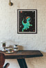 Dinosaur Poster Teal and Orange Dino in Space Kids Toddler Child Children Funny Cartoon Cute Picture Nursery Photograph Education Educational Classroom Bathroom Cool Wall Decor Art Print Poster 12x18