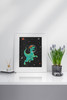 Dinosaur Poster Teal and Orange Dino in Space Kids Toddler Child Children Funny Cartoon Cute Picture Nursery Photograph Education Educational Classroom Bathroom Cool Wall Decor Art Print Poster 12x18