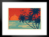 Tropical Island Palm Trees Sunset Vintage Postcard Matted Framed Wall Art Print 26x20 inch