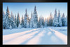 Magical Snowy Sunset Winter Forest Landscape Photo Black Wood Framed Art Poster 20x14