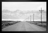 Lone Road Power Lines Leading To San Juan Mountain Range Black And White Photo Black Wood Framed Art Poster 20x14