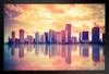 Miami Florida Biscayne Bay City Skyline Reflecting Water Photo Black Wood Framed Art Poster 20x14