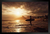 Surfer On Ipanema Beach Sunset Rio De Janeiro Brazil Black Wood Framed Art Poster 20x14