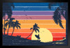 Retro Surfer Sunset Beach Graphic Palm Landscape Pictures Ocean Scenic Scenery Tropical Nature Photography Paradise Scenes Hawaii Hawaiian Style Black Wood Framed Art Poster 20x14