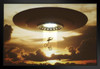 Alien UFO Flying Saucer Human Biker Abduction Digital Rendering Photo Matted Framed Wall Art Print 26x20 inch