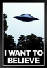 I Want To Believe UFO Aliens TV Show Poster Cool Blue Style Fantasy Scifi Horror Spaceship Black Wood Framed Art Poster 14x20
