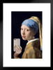 Girl With a Pearl Earring Selfie Portrait Painting Funny Matted Framed Art Print Wall Decor 20x26 inch