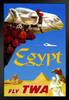 Visit Egypt Fly TWA Airlines Camel Pyramids Sphynx in Desert Vintage Illustration Tourism Travel Cool Wall Decor Art Print Black Wood Framed Poster 14x20