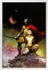 Swords of Mars by Frank Frazetta Wall Art Gothic Fantasy Decor Frank Frazetta Artwork Scary Art Prints Horror Battle Posters Frazetta Illustration Death Nude War White Wood Framed Art Poster 14x20