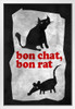 Bon Chat Bon Rat Tit for Tat Vintage Illustration Cat Poster Funny Wall Posters Kitten Posters for Wall Funny Cat Poster Inspirational Cat Poster White Wood Framed Art Poster 14x20