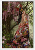 Silk by Nene Thomas Dragon Woman In Silk Robe Fantasy Poster Tattoo Forest Beautiful Colorful Forest Nature White Wood Framed Art Poster 14x20