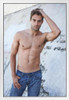 Hot Guy Showing Off His Muscles Photo Photograph White Wood Framed Poster 14x20