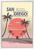 San Diego California Summer Paradise Retro Travel White Wood Framed Poster 14x20