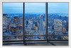 New York City Skyline Through Window at Dusk Photo Photograph White Wood Framed Poster 14x20