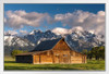 Rural Wooden Barn Below Grand Teton Mountains Photo Photograph White Wood Framed Poster 20x14