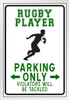 Rugby Player Parking Only Funny Violators Tackled Sports Athletics No Parking Sign White Wood Framed Art Poster 14x20