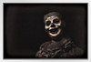 Creepy Carnival Clown Black and White B&W Photo Photograph Spooky Scary Halloween Decorations White Wood Framed Art Poster 20x14