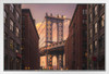 Manhattan Bridge Downtown Brooklyn Sunset Photo White Wood Framed Poster 20x14