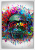 Musical Graffiti Colorful Abstract Skull Poster Musical Notes Skeleton Head Sunglasses Rainbow Paint White Wood Framed Art Poster 14x20