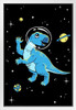 Blue Dinosaur Dinos in Space Dinosaur Decor Dinosaur Pictures For Wall Dinosaur Wall Art Prints for Walls Meteor Volcano Science Poster Art Prints for Walls White Wood Framed Art Poster 14x20