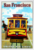 Visit San Francisco Historic Cable Car Tourism Ad Fly United Airlines Van Ness Market Streets California Vintage Illustration Travel White Wood Framed Poster 14x20