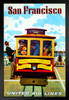 Visit San Francisco Historic Cable Car Tourism Ad Fly United Airlines Van Ness Market Streets California Vintage Illustration Travel Black Wood Framed Poster 14x20