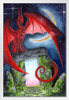 Watcher at the Morning Gate by Carla Morrow Red Dragon Stone Moon Fantasy White Wood Framed Poster 14x20