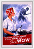 Shes a WOW World War II Retro Vintage WPA Art Project White Wood Framed Poster 14x20