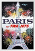 Paris Fly TWA Jets Retro Travel White Wood Framed Poster 14x20