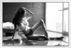 Sexy Young Asian Woman Relaxing At Home Black And White B&W White Wood Framed Poster 20x14