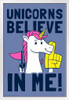 Unicorns Believe In Me Funny White Wood Framed Poster 14x20
